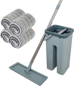 Hands-free flat floor mop and bucket set